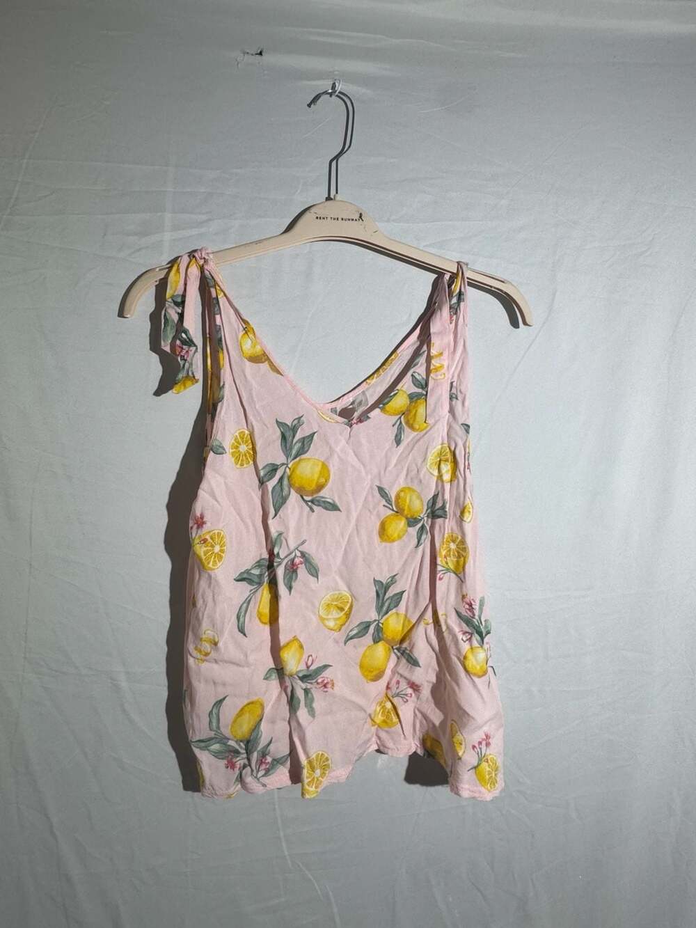 Flora by Flora Nikrooz Lemon Print Tank Top Womens Medium Pink Tie Strap⁠